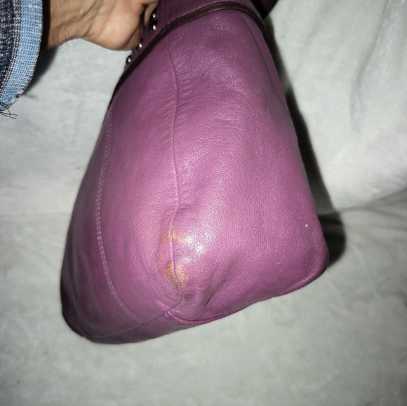 Coach East West F15235 Plum Leather Silver Studded Tote Shoulder Bag - Picture 12 of 16